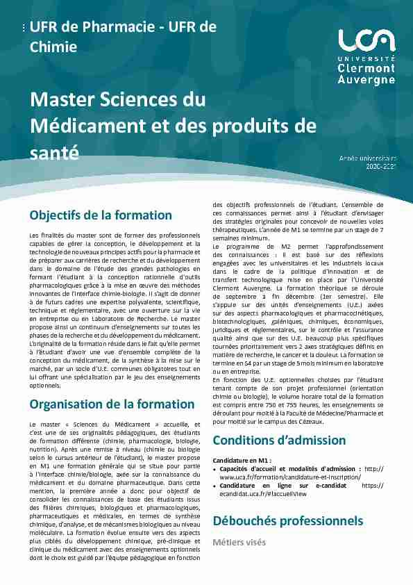 Master Sciences Du M Dicament Et Des Produits De Sant Pdf
