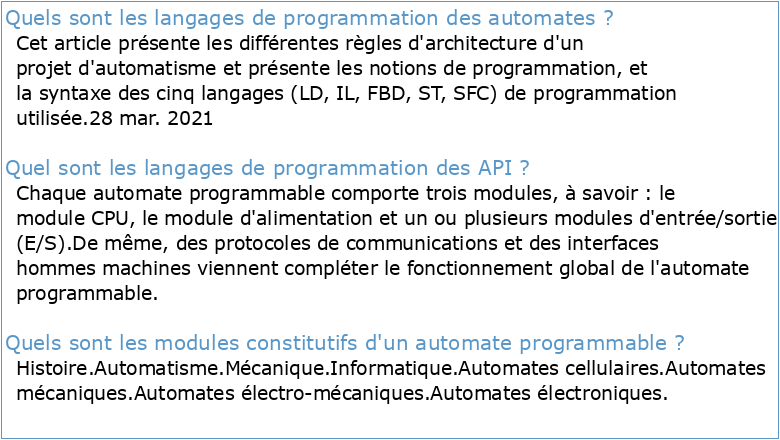 Les langages de programmation de l'automate programmable