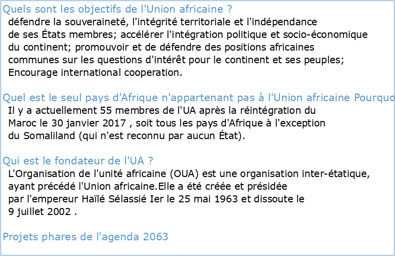 DOCUMENT DE STRATÉGIE DE L'UNION AFRICAINE SUR LA