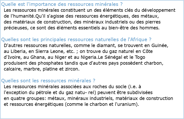 Les ressources minérales et le développement de l'Afrique