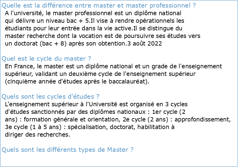 CYCLE MASTER Master Universitaire Professionnel