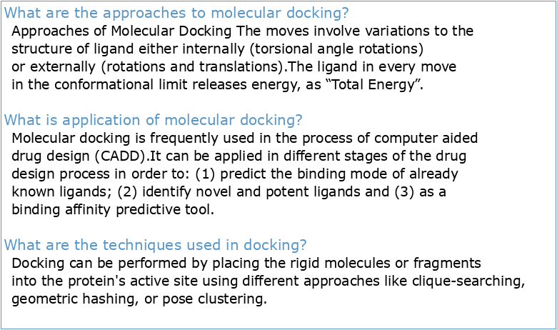 Molecular Docking: Approaches Types Applications and Basic