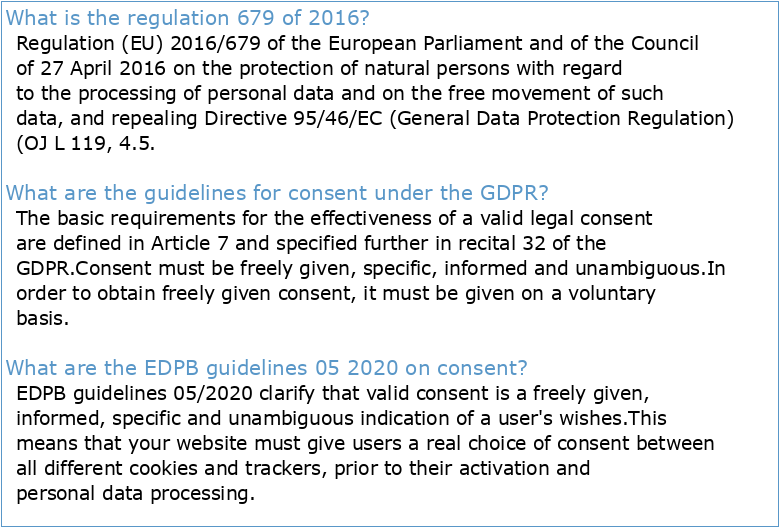 Guidelines 05/2020 on consent under Regulation 2016/679 Version 1