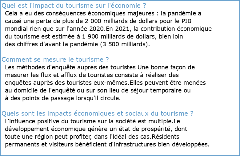 La mesure de l'impact économique du tourisme
