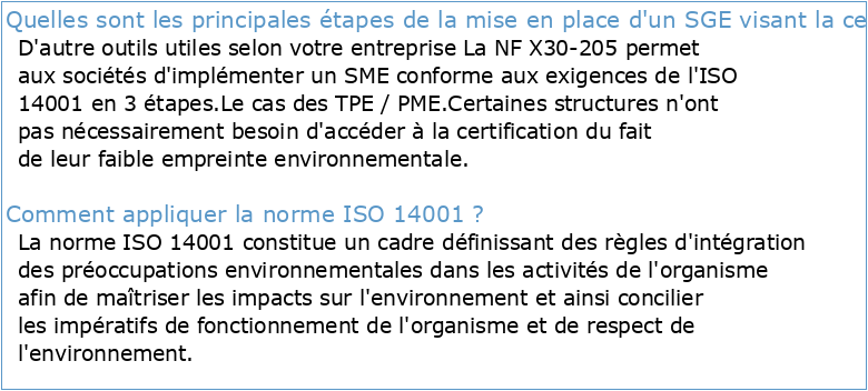ISO 14001 GUIDE POUR LA MISE EN ŒUVRE DU SGE
