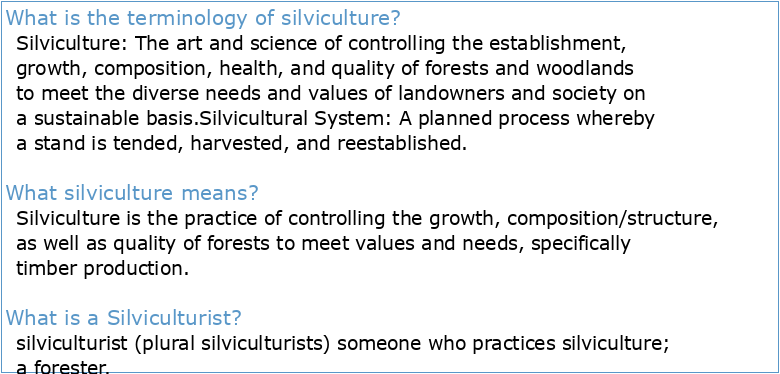 Silviculture Terms List Page 1 of 7 Term Definition Week
