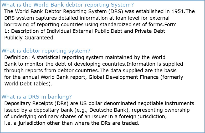 WORLD BANK DEBTOR REPORTING SYSTEM MANUAL