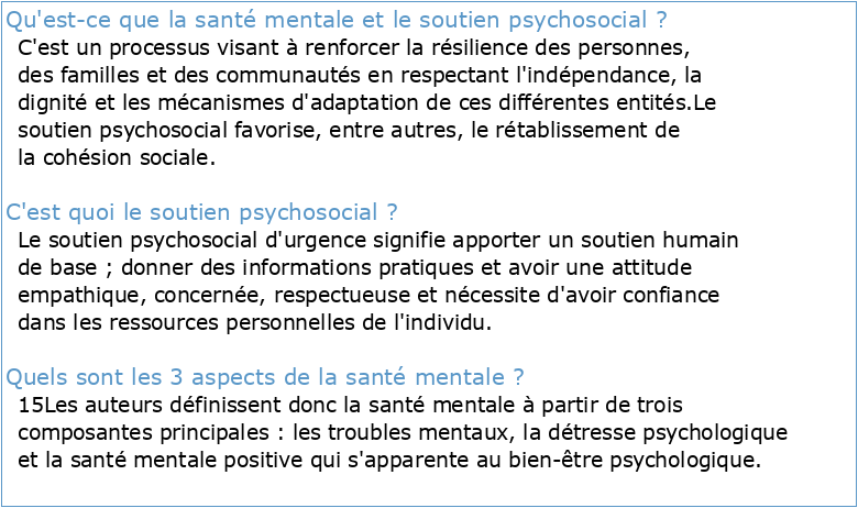 Introduction a la Sante Mentale et au Soutien Psychosocial