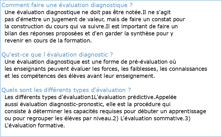 Evaluations diagnostiques français