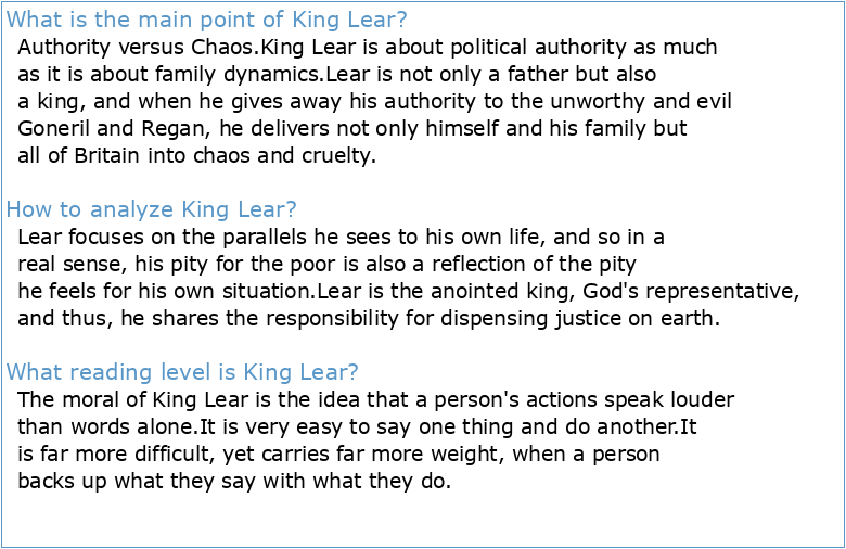 William Shakespeare's King Lear Study Guide
