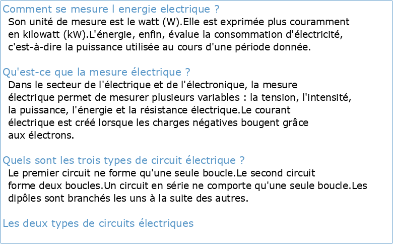 Circuits et mesures électriques