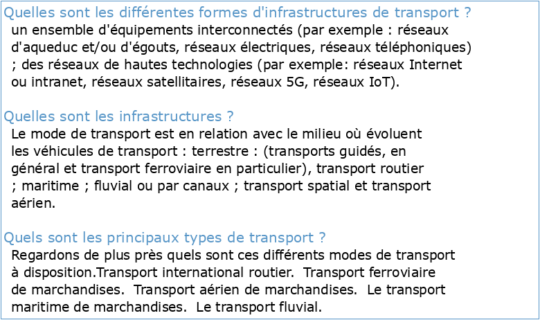 Les infrastructures de transport et leur