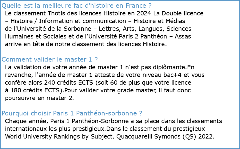Evaluation du master Histoire de l'Université Paris 1 – Panthéon