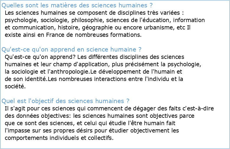 Programme Sciences humaines