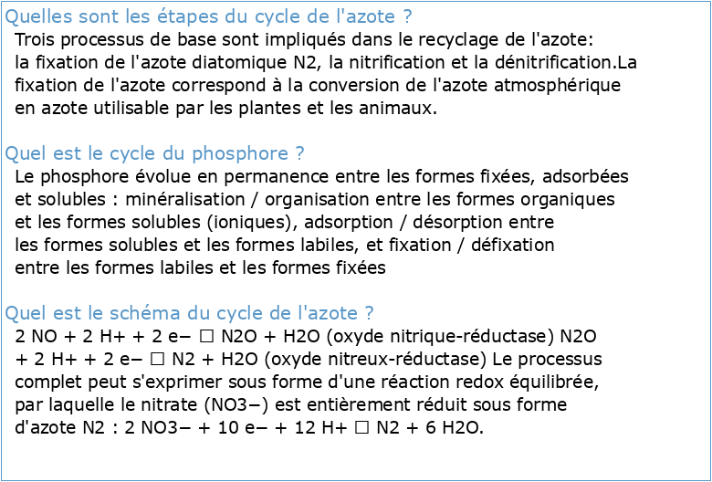 CYCLES DE LAZOTE DU PHOSPHORE ET DU SOUFRE 261