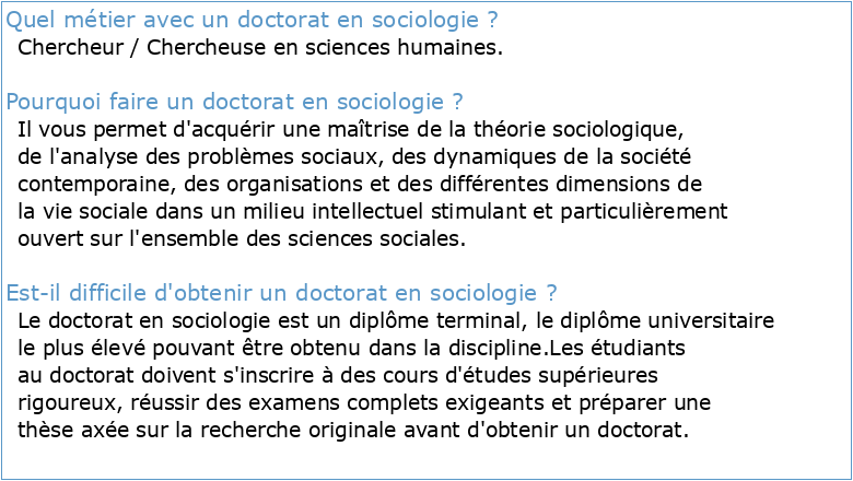 Doctorat en philosophie Sociologie