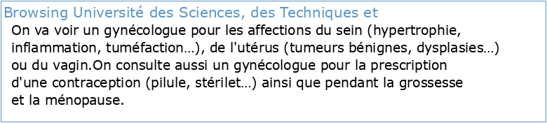 Motifs de consultation en gynécologie au CHU Gabriel Touré