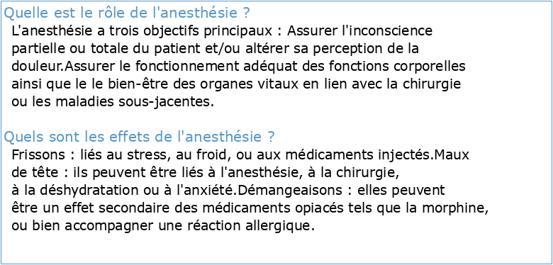 Informations sur l'anesthésie
