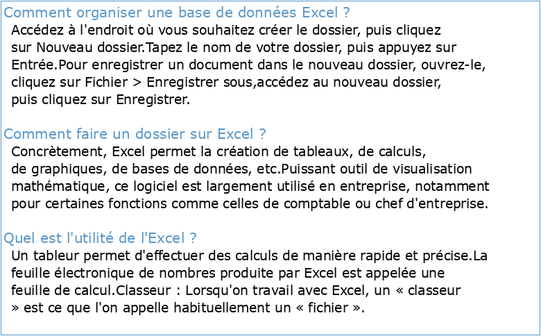 Dossier d’utilisation Excel (Les bases)