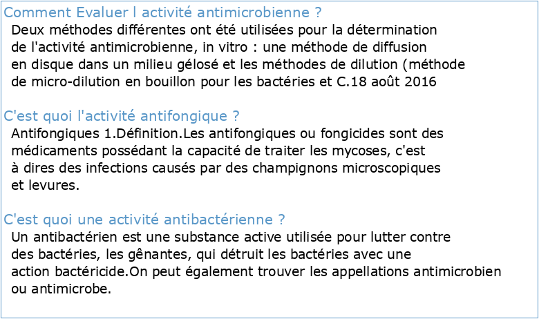 evaluation in vitro de l'activite antibacterienne et antifongique