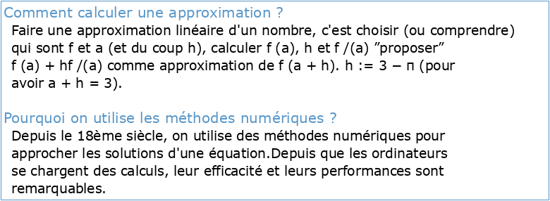 Méthodes d'approximation d'une solution d'une équation numérique