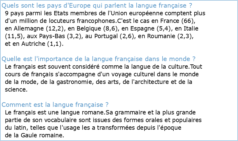 La langue française dans l'Europe d'aujourd'hui