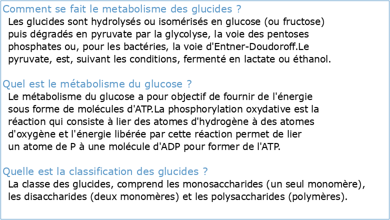 Chapitre I : Métabolisme des glucides