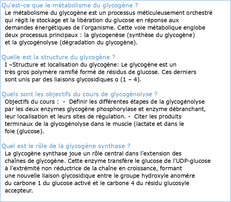 Structure et métabolisme du glycogène