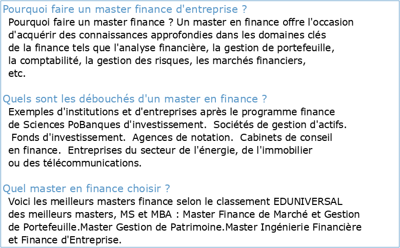Master Finance d'Entreprise