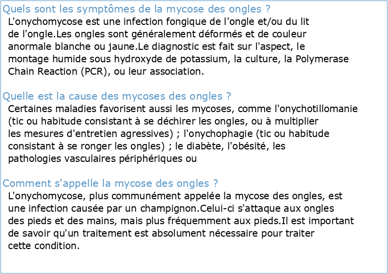Les Onychomycoses : Aspects cliniques mycologiques