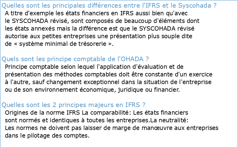 Les principes comptables OHADA et IFRS