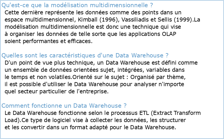 Le Data Warehouse et les Systèmes Multidimensionnels