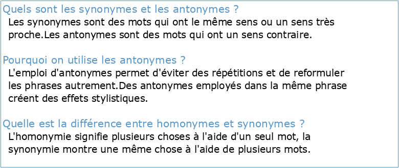 CM2 Français Les synonymes et les antonymes