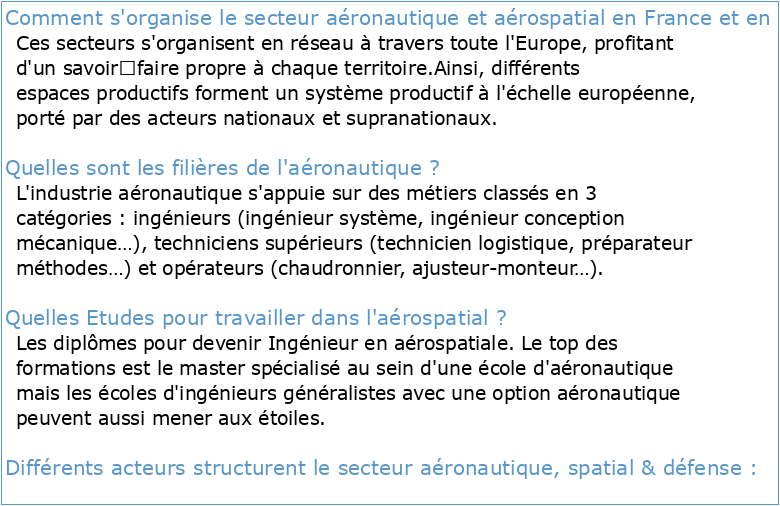 La filière industrielle aérospatiale en Ile-de-France état des lieux et