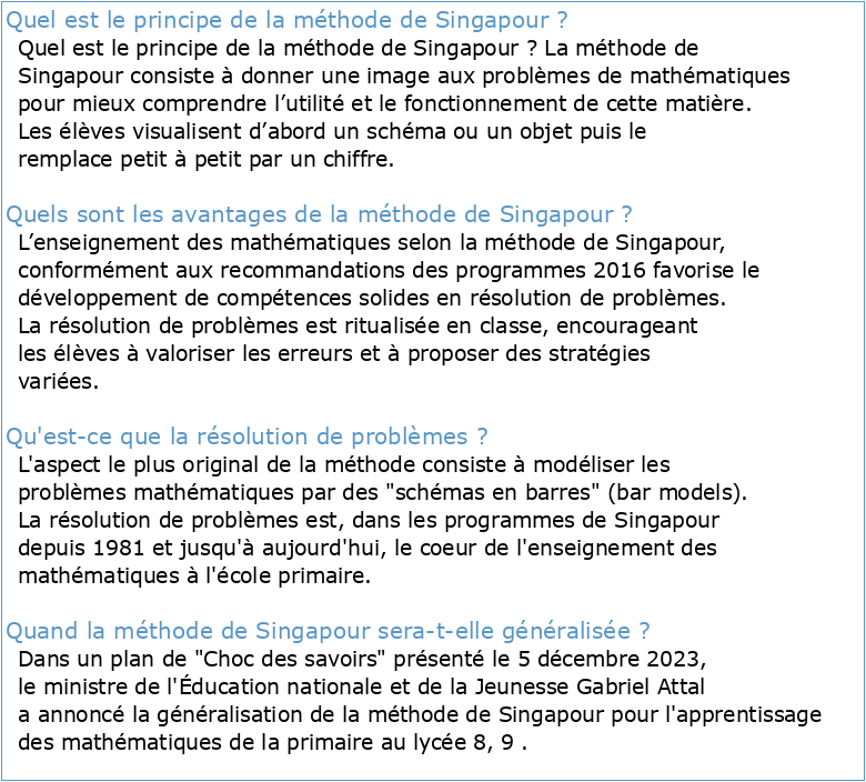 la resolution de problemes la methode singapour