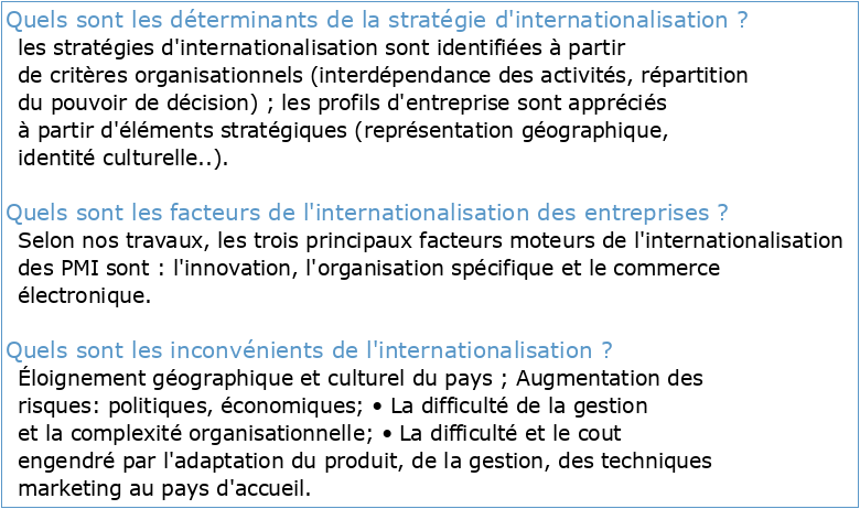 Les déterminants et les obstacles à l'internationalisation des PME