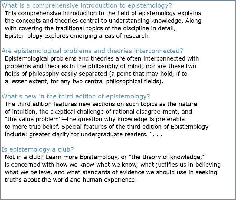 Epistemology: A Contemporary Introduction to the Theory of