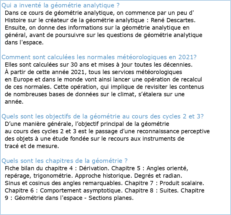 2020-2021 Chapitre 1: Géométrie analytique Notes de cours