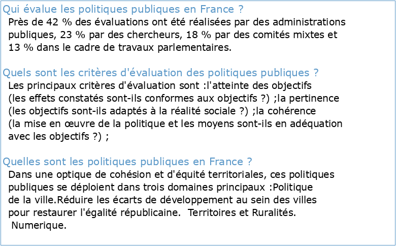 L’évaluation des politiques publiques en France