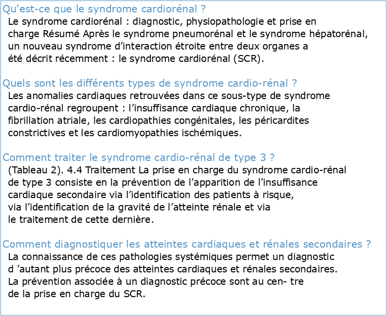 Le syndrome cardiorénal : diagnostic physiopathologie et prise en