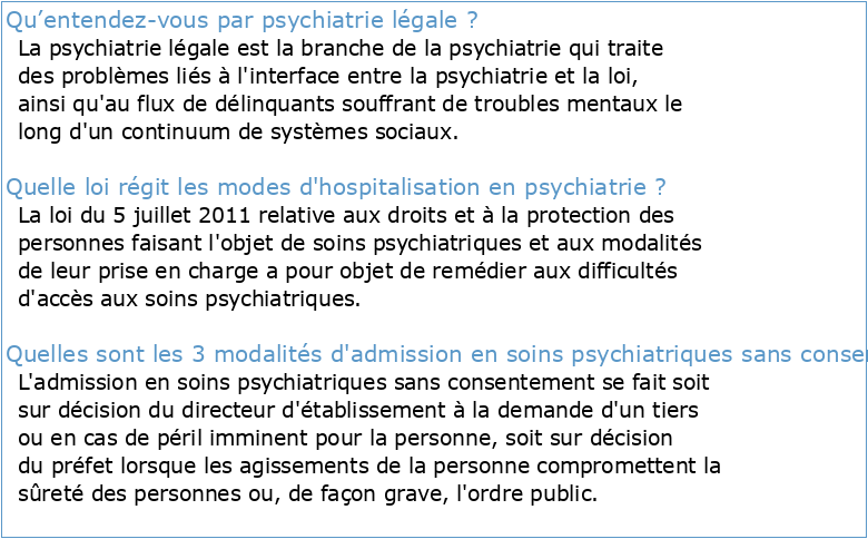 L psychiatrie LégaLe en B en 2020