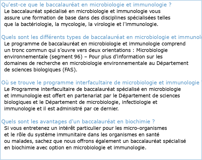 BACCALAURÉAT spécialisé en MICROBIOLOGIE ET IMMUNOLOGIE