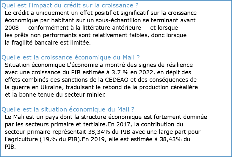 Impact du crédit financier sur la croissance économique du Mali