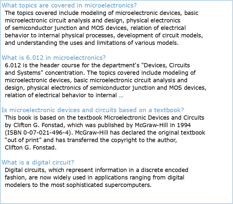 MICROELECTRONIC DEVICES AND CIRCUITS