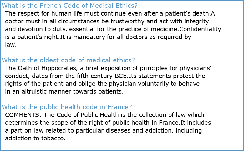 EDITION OF NOVEMBER 2013 FRENCH CODE OF MEDICAL ETHICS