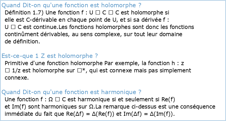 Fonctions holomorphes