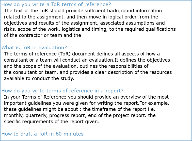 Checklist 46: Writing the Evaluation Terms of Reference (ToR)