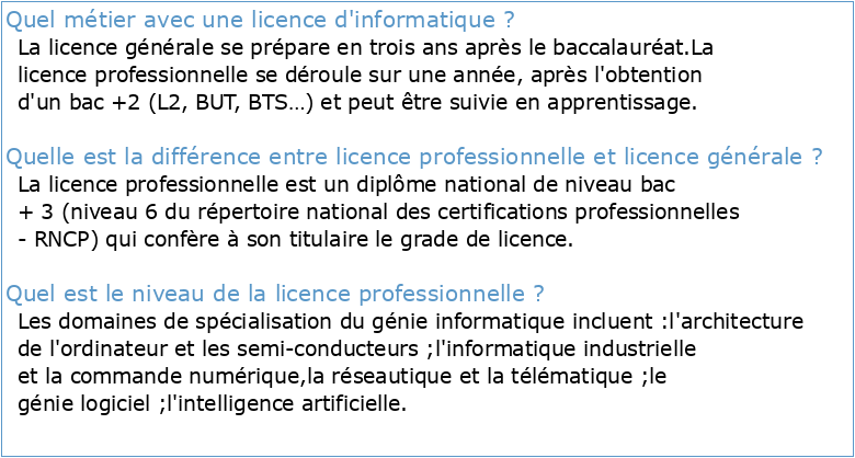 Licence Professionnelle en Génie Informatique