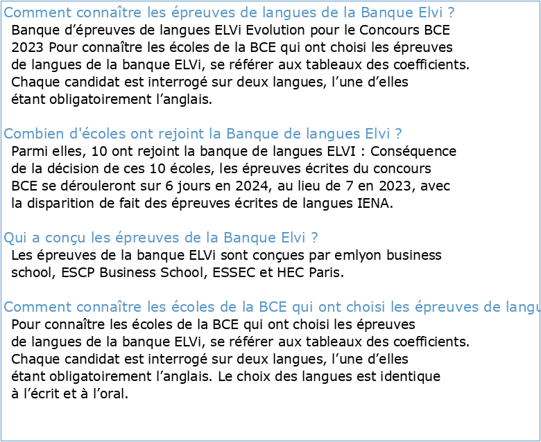 Banque d'épreuves de langues ELVi Evolution pour le Concours