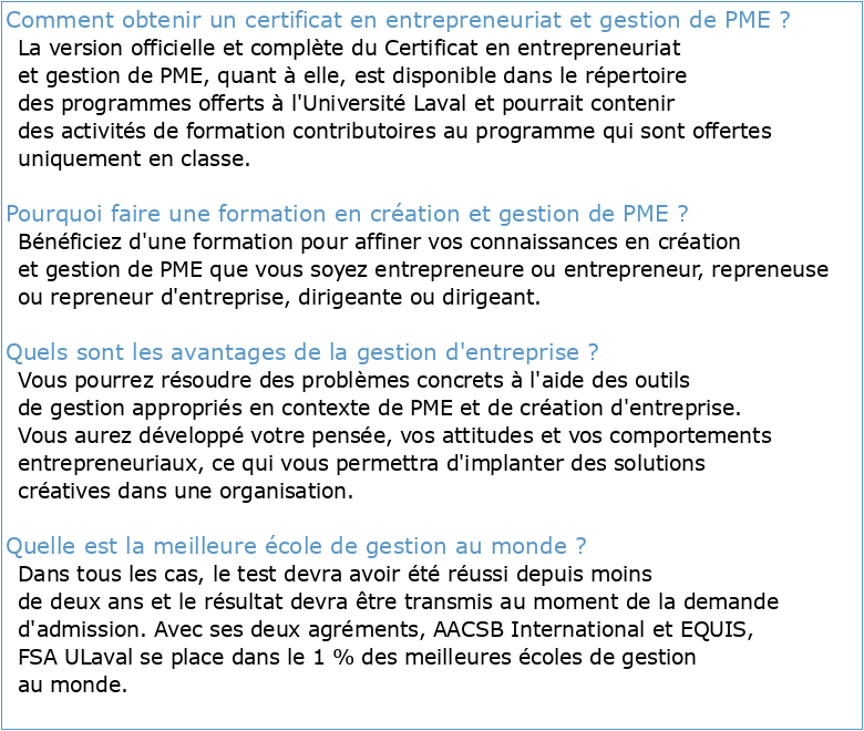 La formation à l'entrepreneuriat et à la gestion des PME